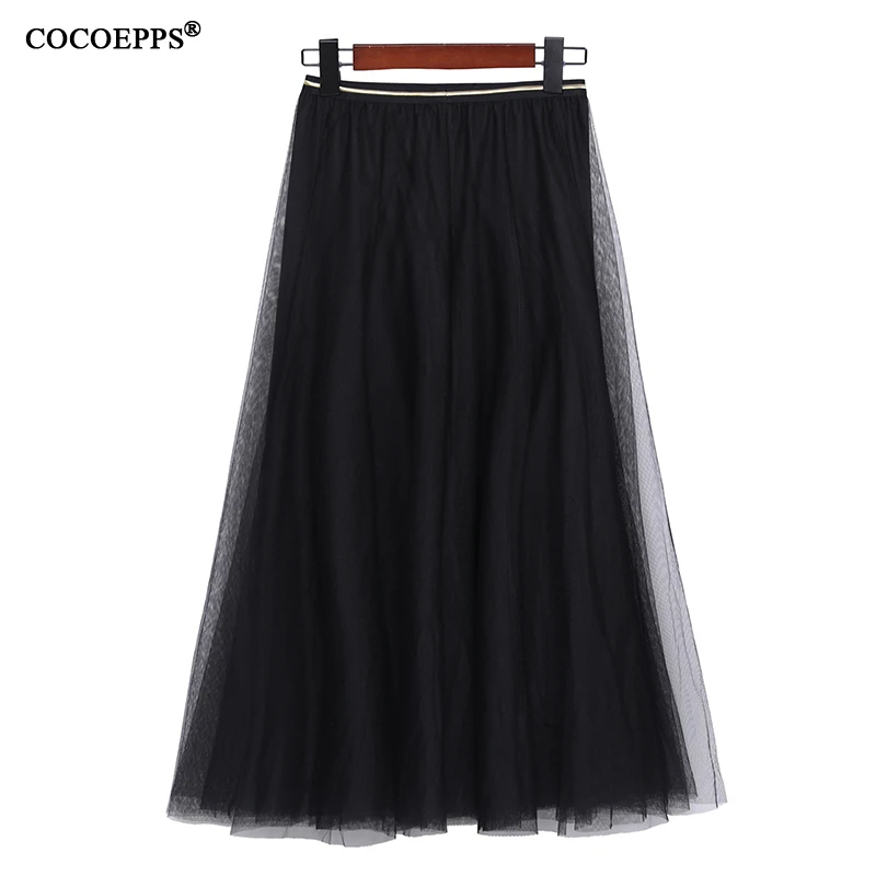 Летние длинные юбки из тюлевой ткани, Женская юбка-пачка большого размера с высокой талией, Высококачественная Женская юбка миди