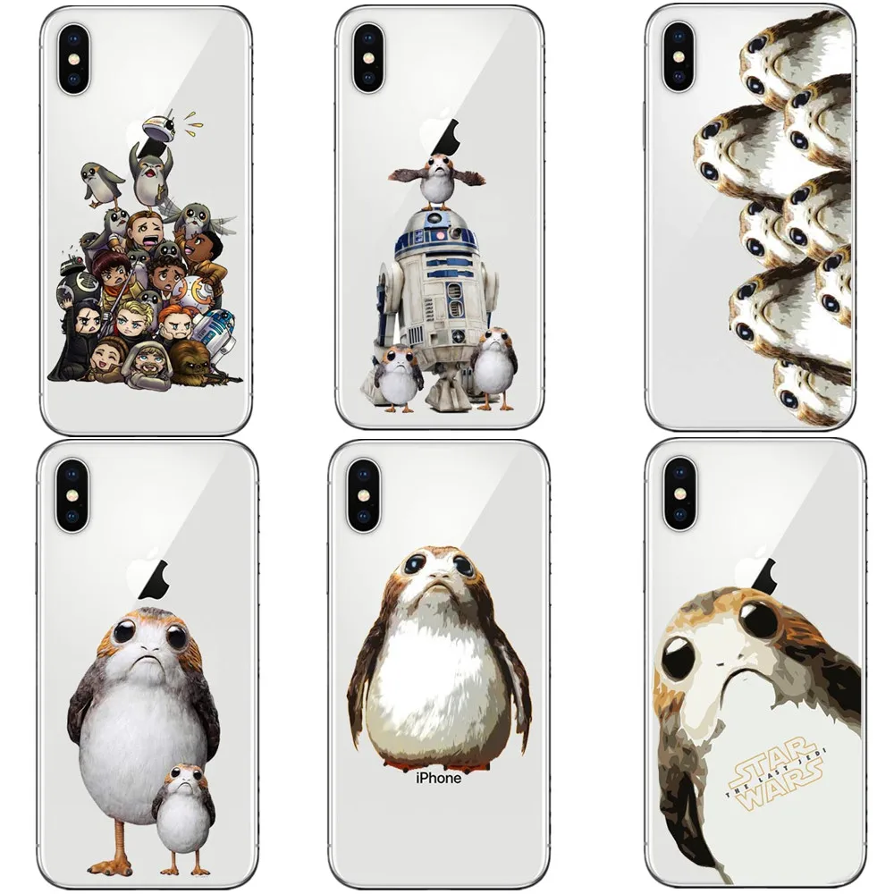 

Phone Case Star Wars The Last Jedi Porgs clear Soft TPU For iPhone 5S SE 6 6S 7 Plus 8 8Plus R2-D2 Case for iPhone X 10 Cover