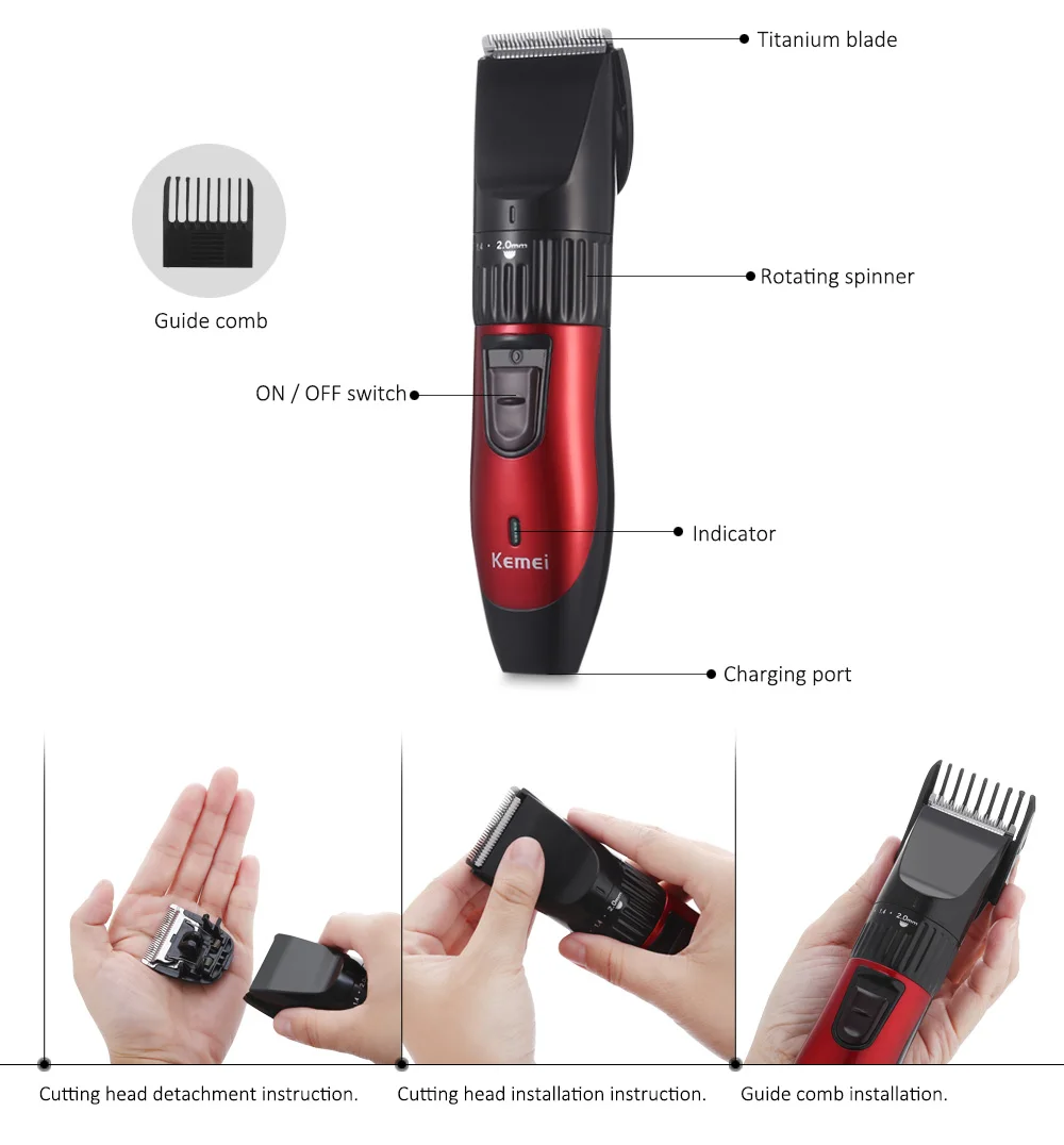 Kemei KM-730 alipearl Cabelo Recarregável Elétrica Clipper Trimmer Máquina de Corte de Cabelo Elétrico cabelo máquina de Cortar Cabelo Recarregável