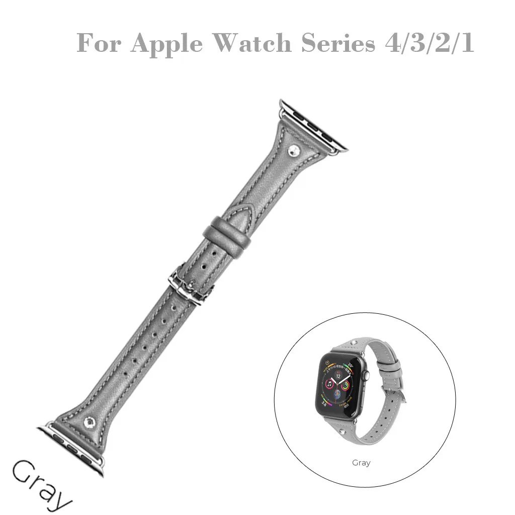 Модные Роскошные Для мужчин Для женщин ремешки наручных часов для Apple Watch Series 4/3/2/1 кожаный Ремни ремешок для наручных часов браслет с металлической пряжкой 38/40 мм Пряжка - Цвет ремешка: Gray