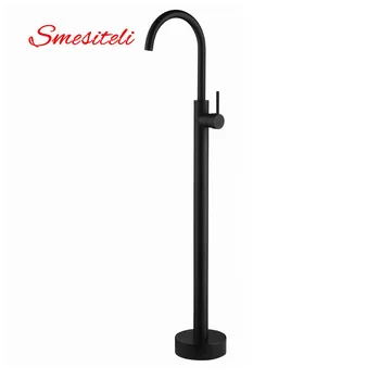 

Smesiteli Wholesale Classic Solid Brass Matte Black Finish Black Single Handle Freestanding Bathtub Filler Faucet Floor Mount