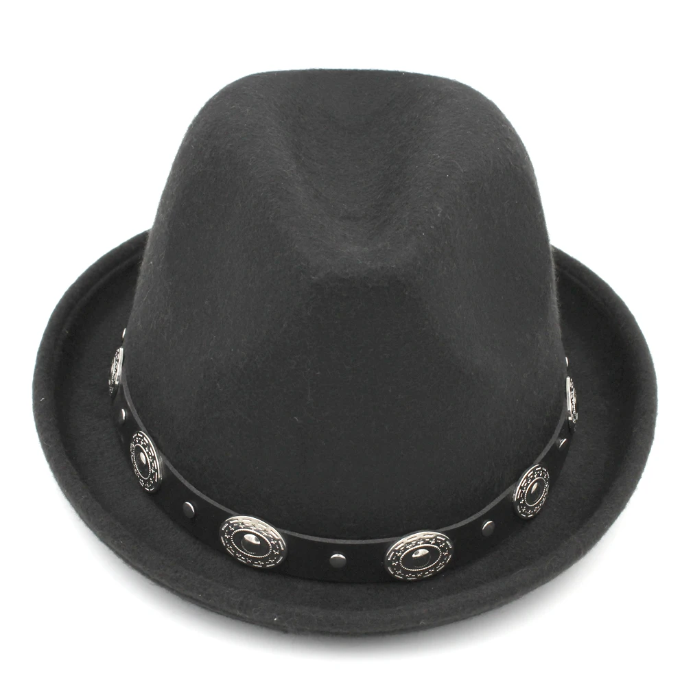 Mistdawn Мода мужская фетровая Кепки фетровой шляпе полушерстяные Bowler Кепки s Подвески Кожаный ремешок - Цвет: Black