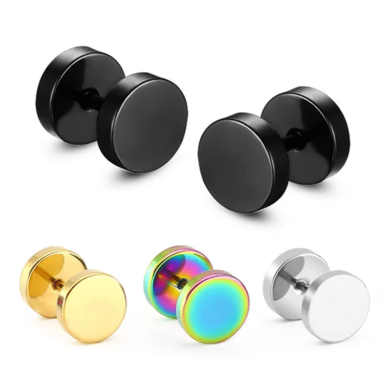 

1 piece Punk Stainless Steel Screw Dumbbell gothic Stud Earrings For Women Men Street pop Hip Hop Rock Hypoallergenic Earrings