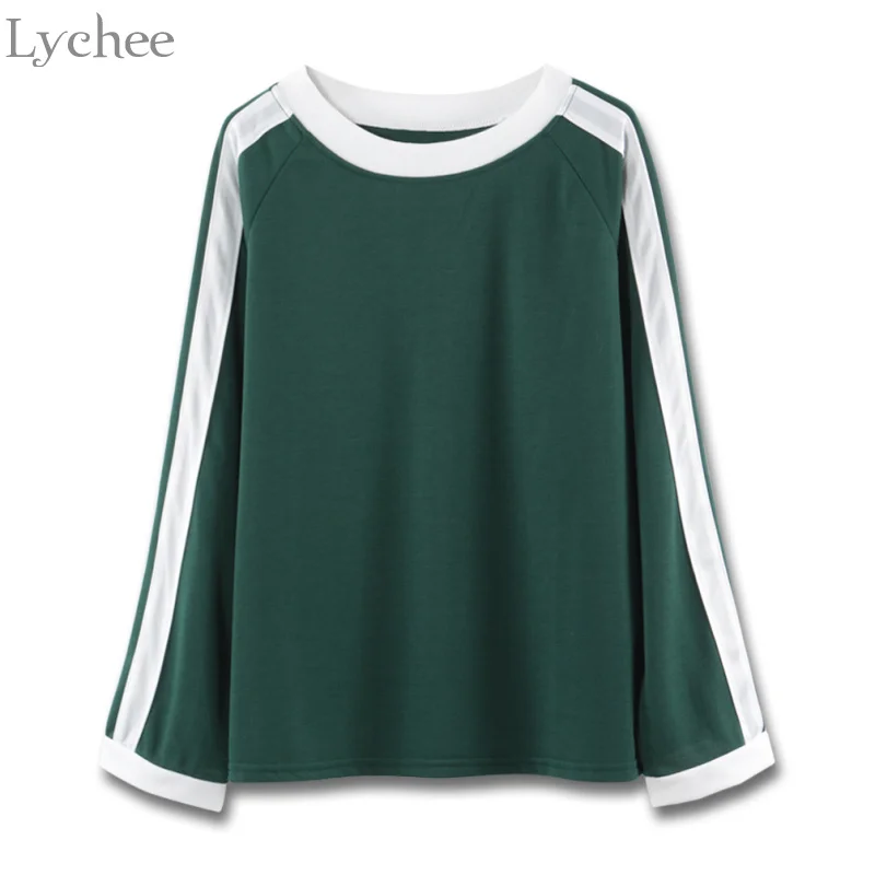 

Lychee Spring Autumn Women T Shirt Hit Color Patchwork Casual Loose Long Sleeve T Shirt Tee Top Female