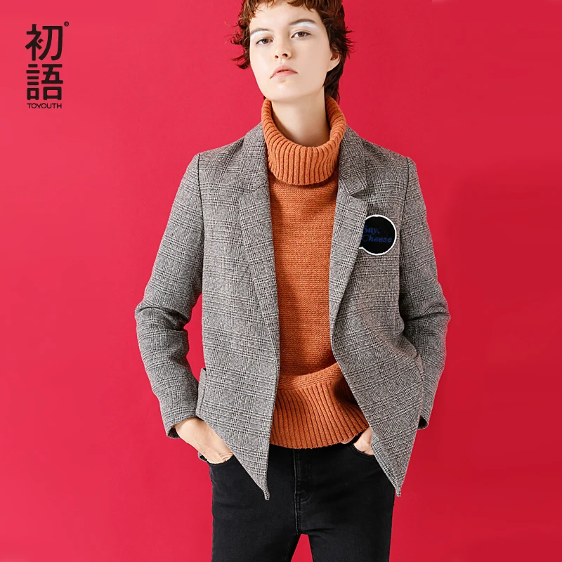 Prix Toyouth Vintage Plaid Blazer col rabattu un bouton à manches longues manteau vêtements d extérieur décontractés Casaco Femi femmes Blazers et vestes
