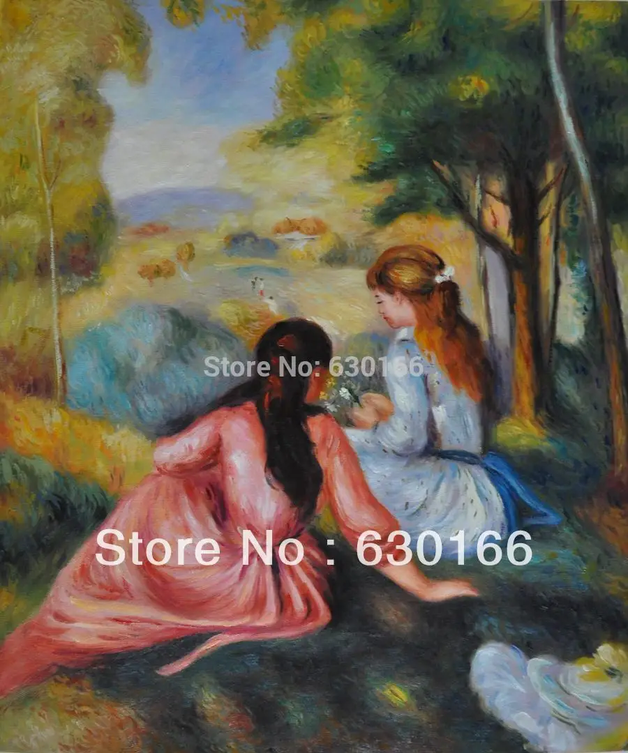 

100% Hand-made Painting Oil Canvas In the Meadow Pierre Auguste Renoir's Portrait Oil Reproductions No Frame