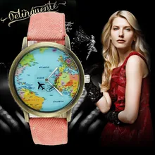 Великолепные Роскошные брендовые часы женские часы карта женское платье часы ремешок из джинсовой ткани Global By Plane наручные часы Мужские часы