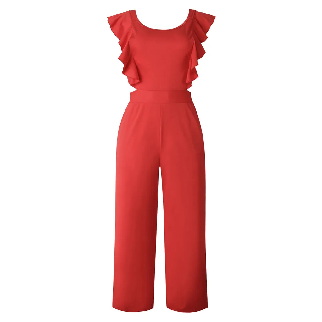 feitong Women Solid Color Sleeveless Dinner Evening Party Playsuit Romper playSuit Sexy Matching Sets solid color jumpsuit#g25