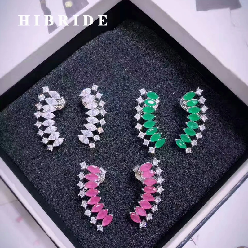 

HIBRIDE Elegant Clear Red And Green Rhinestone CZ Stone Brazil Style Women Stud Earring Fashion Female Ear Cuff Brincos E-459