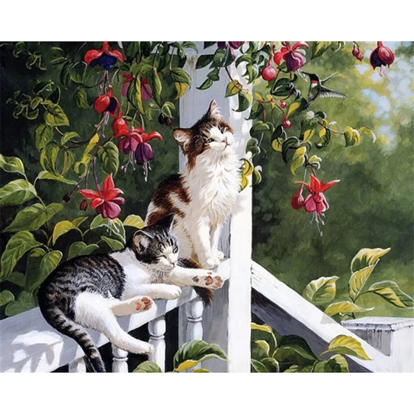 

DIY Digital Painting By Numbers Package Showy cat oil painting mural Kits Coloring Wall Art Picture Gift frameless
