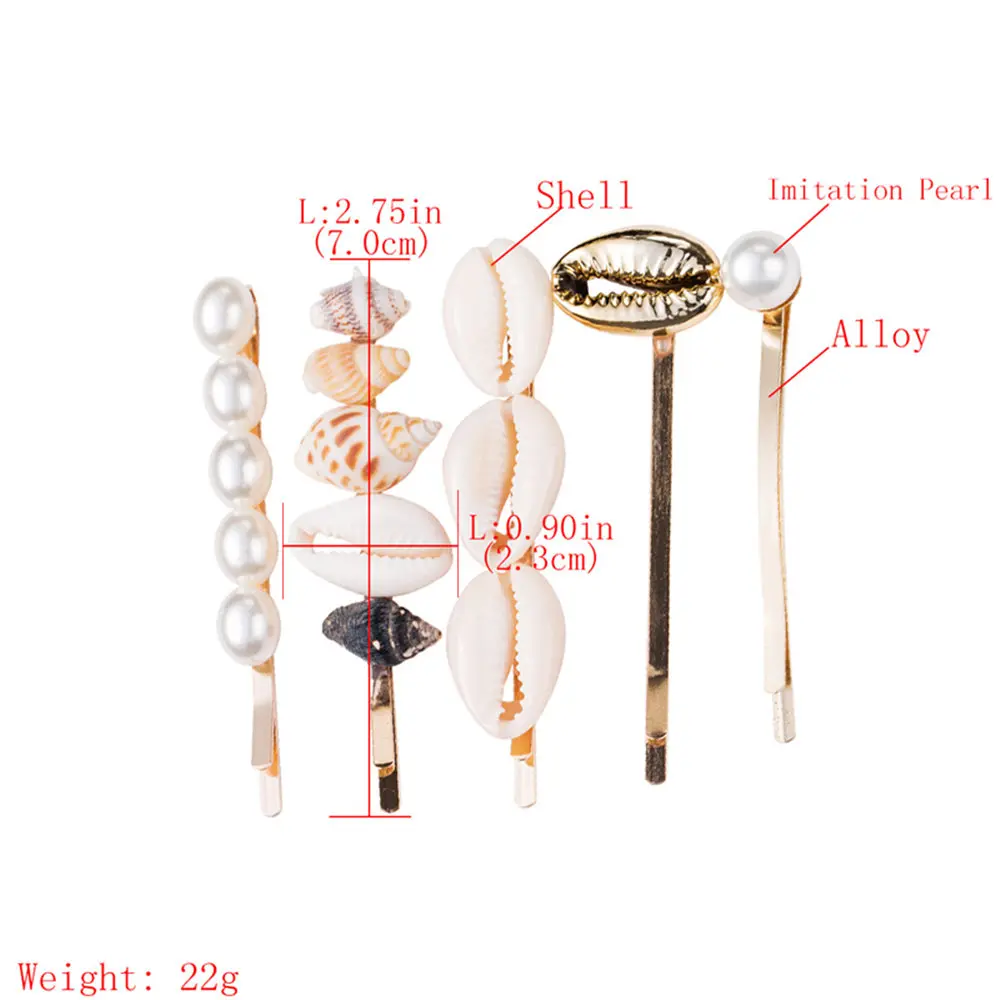 5PCS/Set Summer Beach Hair Jewelry Fashion Imitiation Pearl Shell Starfish Hairpins Hair Clips for Women Girls Hair Accessories