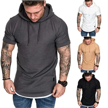 

New Fashion Men Hoodies Short Sleeve Tee Solid Mens Casual Hooded Summer Male Fashion Top Plus US Size M-2XL 2019 Hot