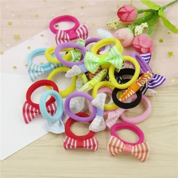 

200PCS/LOT Novelty Stripe Small Bow Hairpin For Girls Handmade Child Elastic Hair Bands Scrunchy Clip Hair Accessories For Kids
