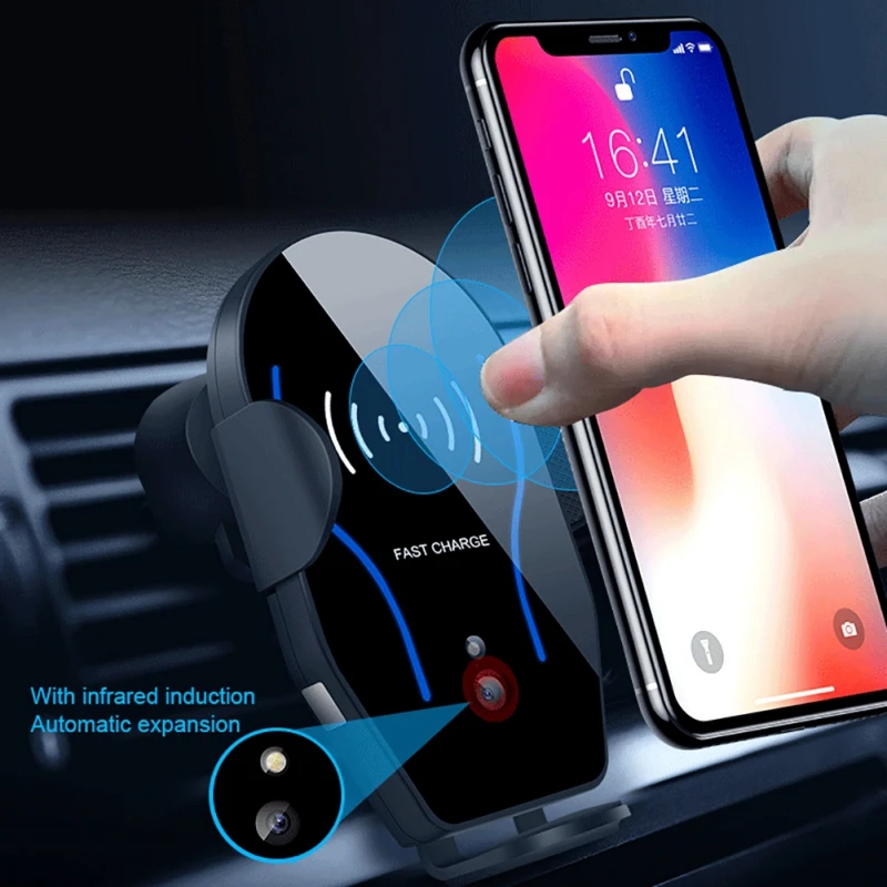 Wireless Car Charger Mount Infrared Sensor Auto Clamping Air Vent Phone Holder