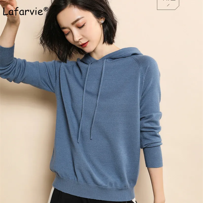 Lafarvie Autumn Winter New Knitted Hooded Cashmere Sweater Women Solid Color Plus Size Loose Female Pullover Knitting Sweater Lafarvie Autumn Winter New Knitted Hooded Cashmere Sweater Women Solid Color Plus Size Loose Female Pullover Knitting Sweater