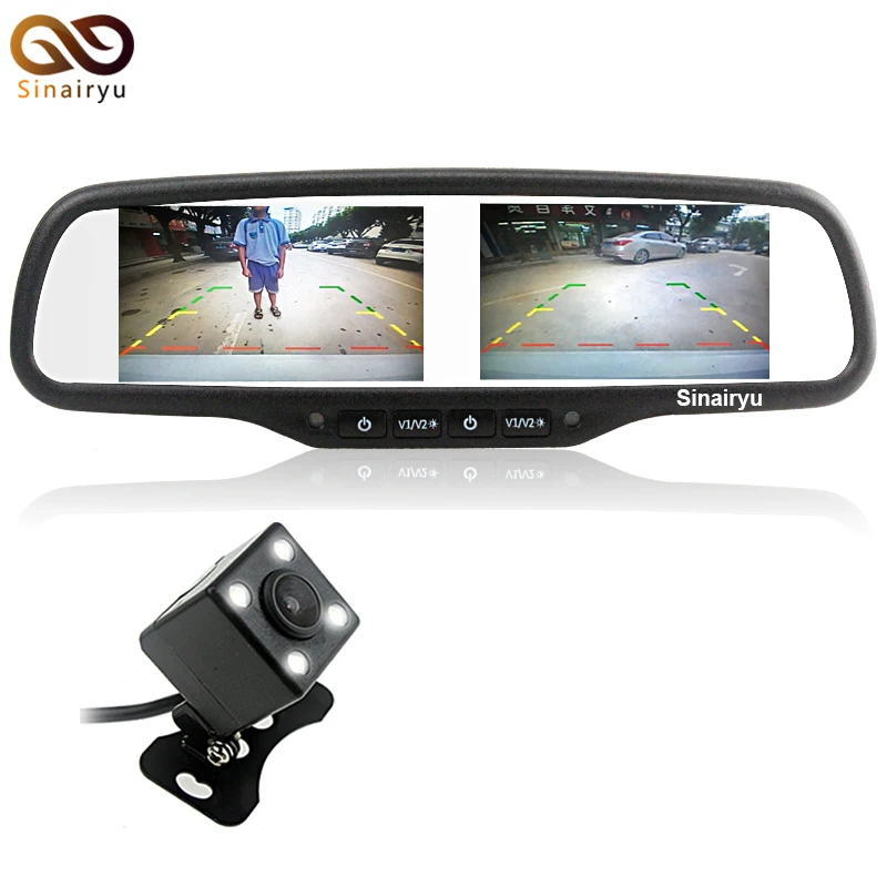 

2 in 1 4.3" Dual 800*480 Screen Car Rearview Mirror Monitor with 4 LED lights Car Reverse Rear View Parking Camera Night Vision