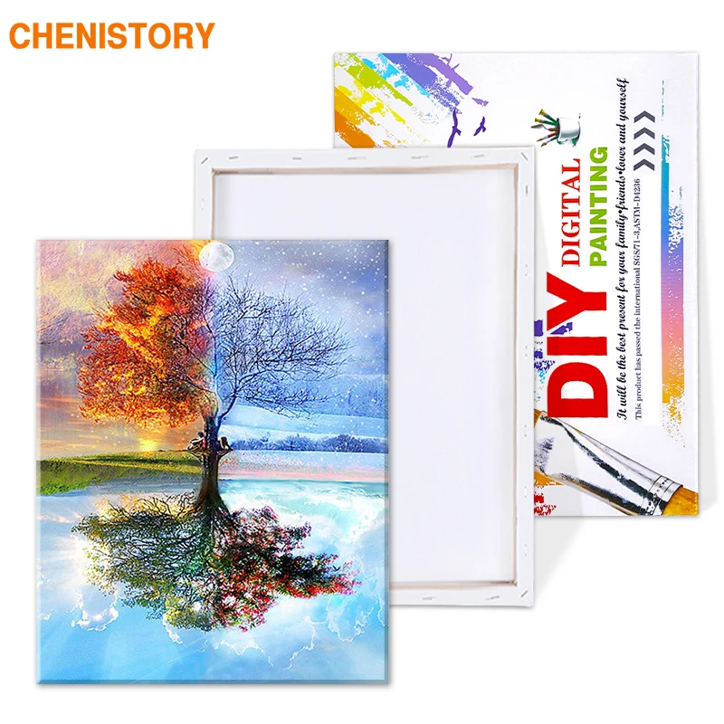 CHENISTORY Frameless Four Seasons Tree Landscape DIY Painting By Numbers Kit Paint On Canvas Painting Calligraphy For Home Decor