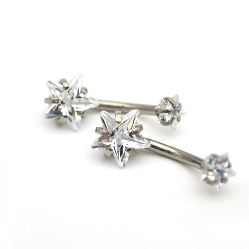 

Double Five Star Clear Zircon Gem Internal S Belly Bar Navel Ring Fashion Body Piercing Jewelry Cute Crystal Belly Button