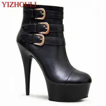 Новые ботинки на молнии сбоку с пряжкой на ремне; обувь на высоком каблуке 15 см и танцевальная обувь