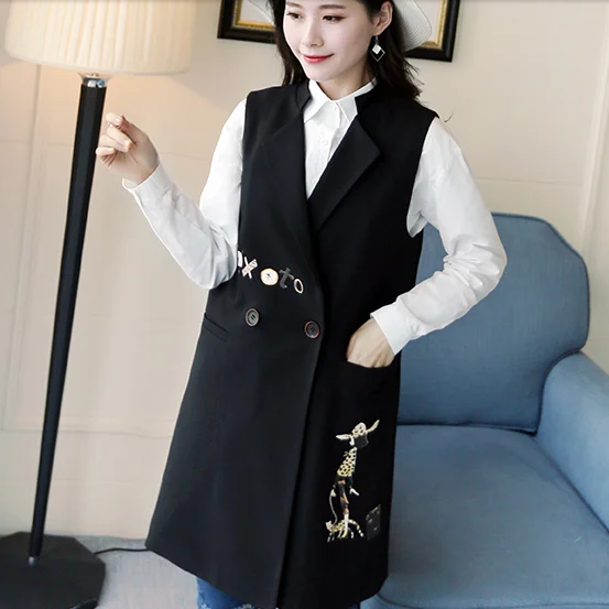 2018 Hot Sale Linen Cotton Chalecos Mujer Vest Women's Female Waistcoat With Pockets Jacket And Coat Funny Cartoon