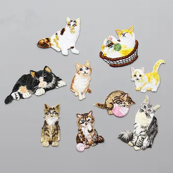 

1 Pieces Cat Embroidered Iron On Patch Sewing On Animal Applique Patch for Jacket Clothes Stickers DIY Apparel Accessories