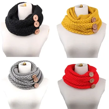 

Autumn Winter Unisex Knitted Neck Ring Wool Scarf Circle Shawls Button Knitting Warm Wrap Scarves For Women