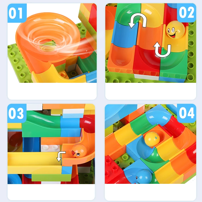 68-84pcs Construction Marble Race Run Maze Balls Track Building Blocks Big Size Educational Brick Compatible With Legoed Duploe