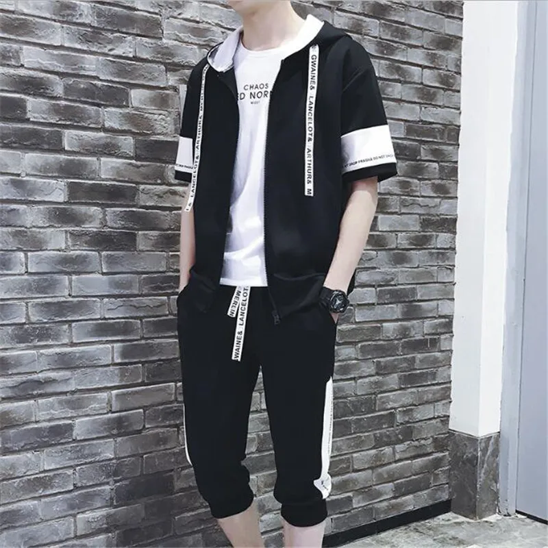 Autumn New Arrival 2018 Casual Hoodies Men Off White Jacket And Pant Preppy Young People Long Sleeve Sets Student Coat Plus Size