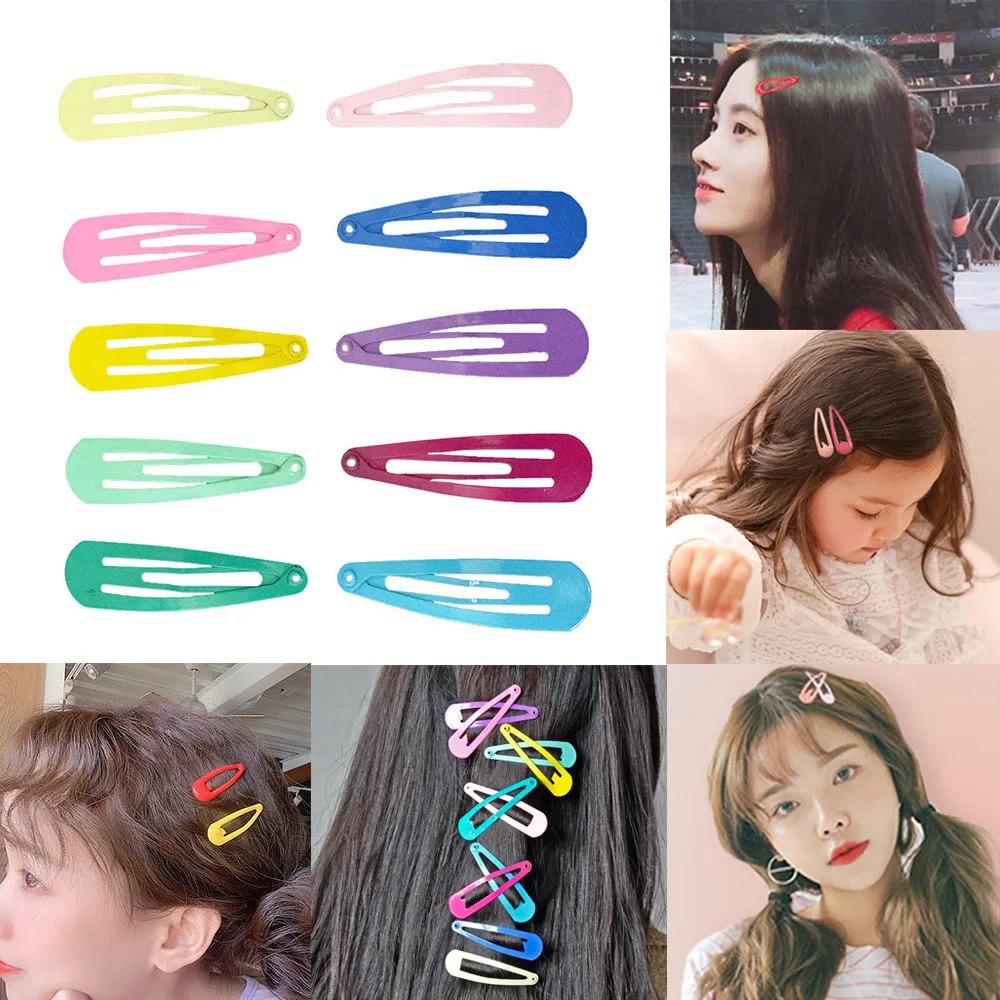 

10pcs 5cm Snap Hair Clips for Hair Clip Pins BB Hairpins Color Metal Barrettes for Baby Children Women Girls Styling Accessories