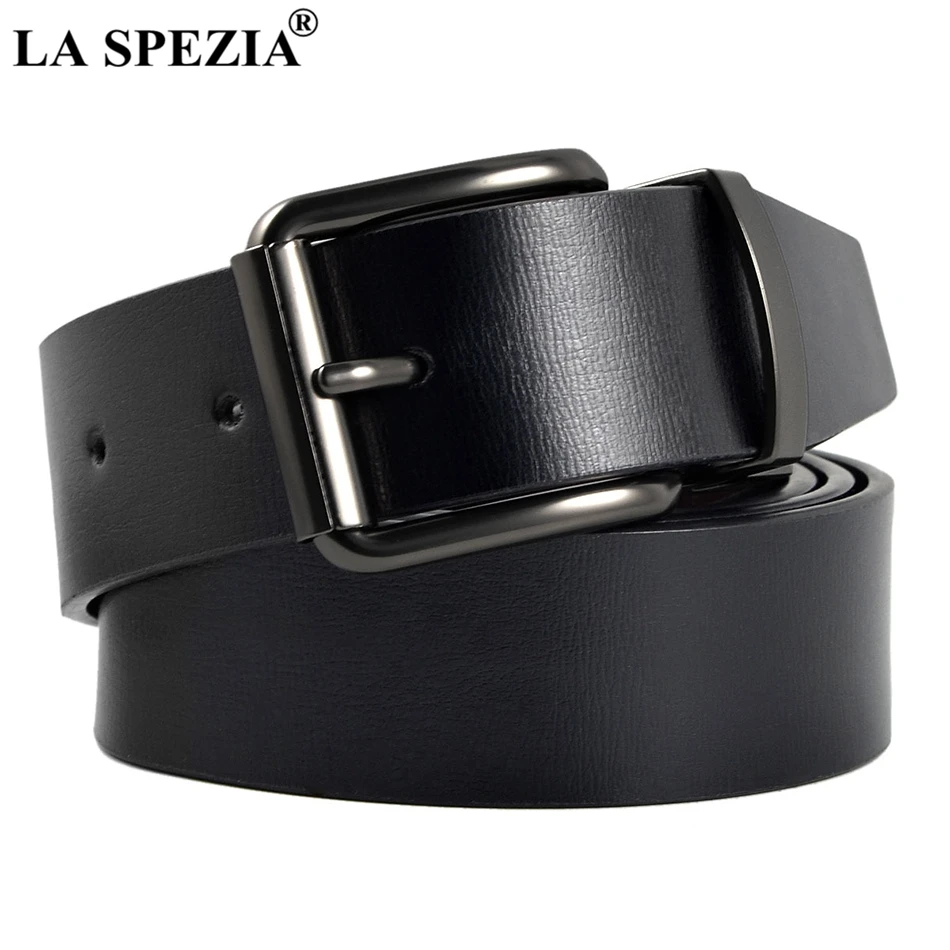 

LA SPEZIA Designer Belt Men Leather Reversible Belt Male Natural Cowhide Leather Vintage Black Pin Buckle Luxury Rotated Belts