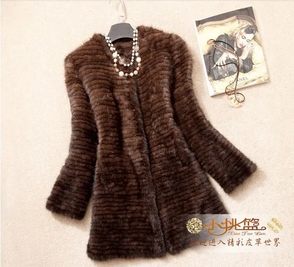 Осеннее женское натуральное вязаное Норковое меховое пальто, зимнее женское меховое пальто, пальто VK1361