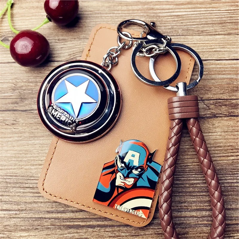 

New Marvel Captain America iron Man Hulk Spiderman Leather Card Holder Students Bus Card Case Lanyard Door Work Identity Badge