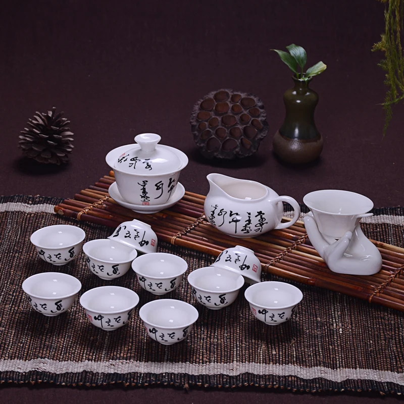 Travel Tea Sets Chinese Portable Ceramic Bone China teaset Gaiwan Teacup Porcelain Tea Cup The Kung Fu Teapot Set 14 Pcs