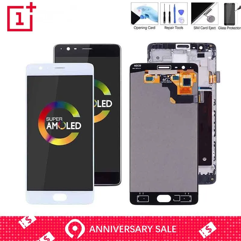 

5.5'' Original AMOLED LCD For Oneplus 3T Display Touch Screen with Frame for OnePlus 3 T 3T A3000 Display Replacement Digitizer