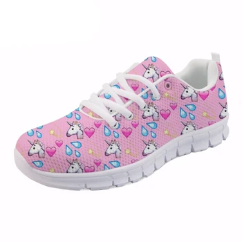 

NOISYDESIGNS Pink Cute Cartoon Unicorn Printed Women Casual Sneakers Female Breathable Lace-up Shoes flat Fashion Girls Leisure