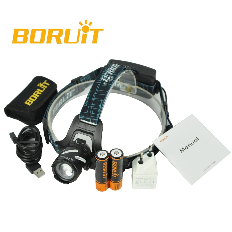 Налобный фонарь BORUiT Zoomable B9 светодиодный XP G2 R5 3 режима перезаряжаемый SOS свистки