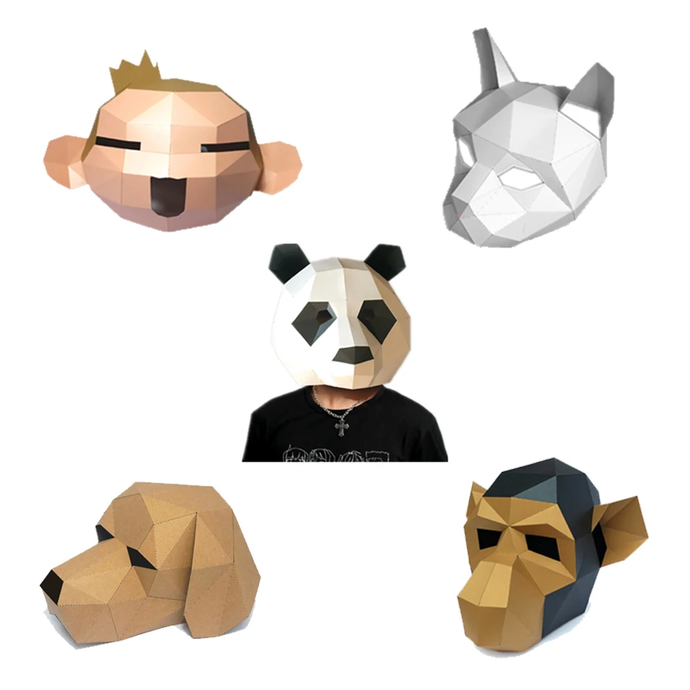 

Halloween Animal Paper Mask 3D Paper Model Space Library Papercraft Cardboard House for Children Paper Toys Avatar Cosplay Party