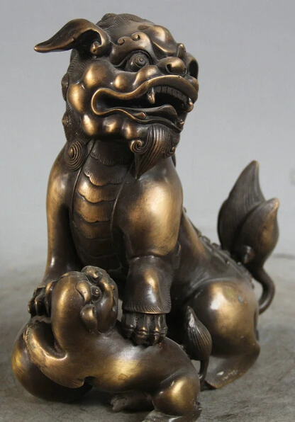 

JP S061 8" China Copper Feng Shui Foo Dog Guardion mother and son Lion Statue sculpture