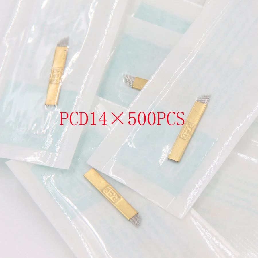 50 шт. PCD 1214 Pin постоянный макияж татуаж бровей лезвие микроблейдинг иглы для ручного татуажа бровей Изогнутое лезвие вышивка Мануа
