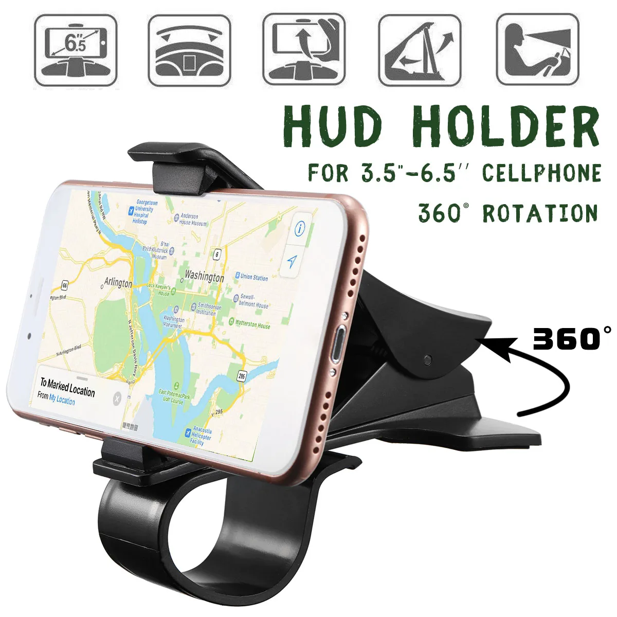 

LEORY Non-slip Car Phone Holder Universal HUD Dashboard Mount Stand Bracket for 3.5-6.5'' Smartphone Tablet GPS for iPhone