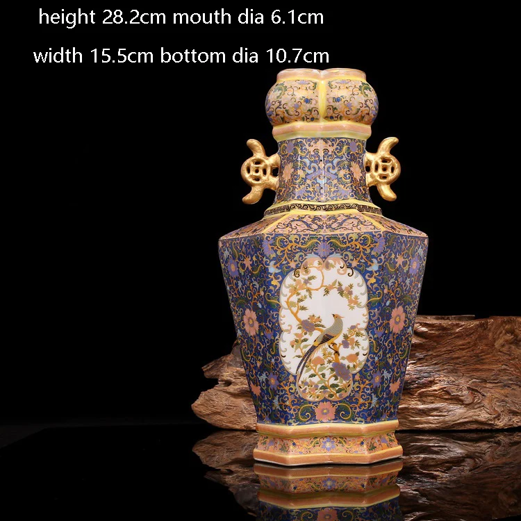 Эмаль Yongzheng год династии Цин Золотая ваза двойные Eears антикварная фарфоровая коллекция антикварного фарфора