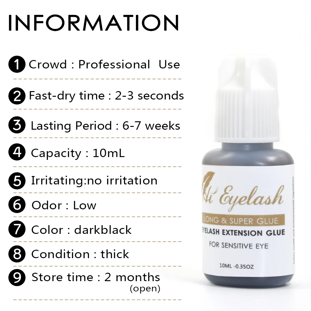 

10ML Hieyelash 2-3s Fast Drying Professional Adhesive For Sensitive Eyelashes Extension Glue Last 6-7 Weeks Made in Korea