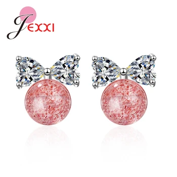 

Fashion 925 Sterling Silver Trendy Cute Lovely Heart Shaped Cubic Zirconia Stud Earring with Pink Women Favorite Jewelry