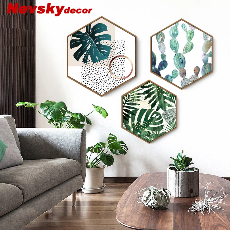 

Nevsky flower leaf paintings on the wall art for a house with a PS hexagon frame for living room pastoral decoracion on canvas