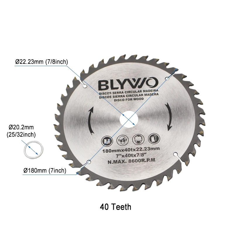 180mm x 20mm x 24 Teeth Top Quality Wood Cutting TCT Circular Saw Blade Disc 