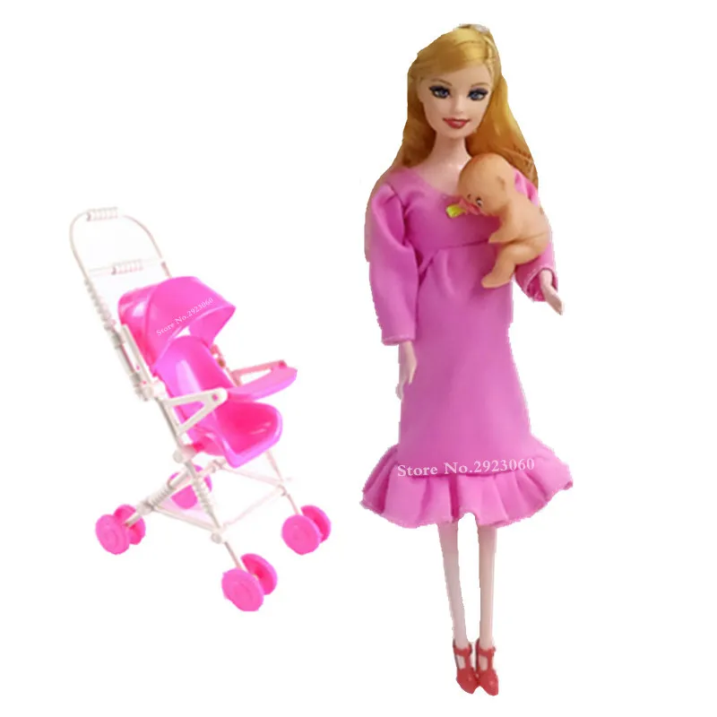 The Latest  Educational Real Pregnant Doll Suits Mom Doll+Trolley Have A Baby in Her Tummy Best Friend Play wit 