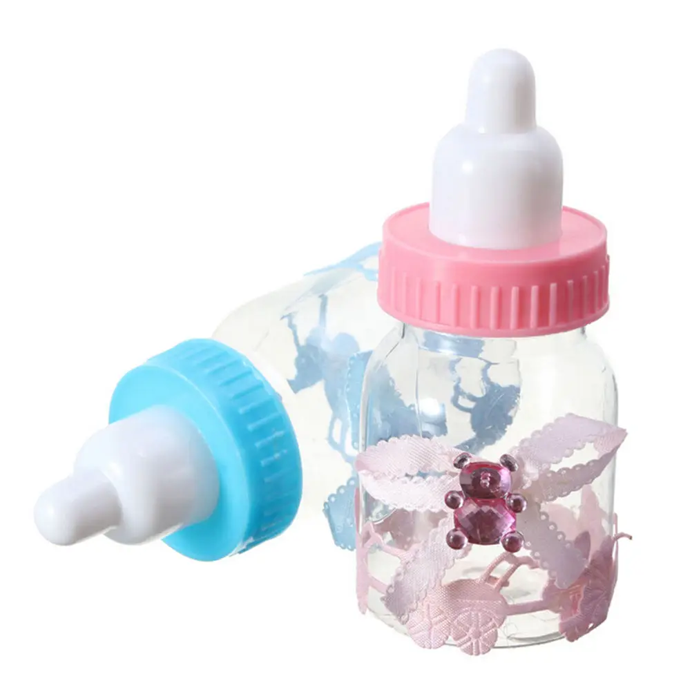 12PCS Baby Candy Bottles Shower Baptism Christening Birthday Gift Party Favors Candy Box Bottle Blue Pink