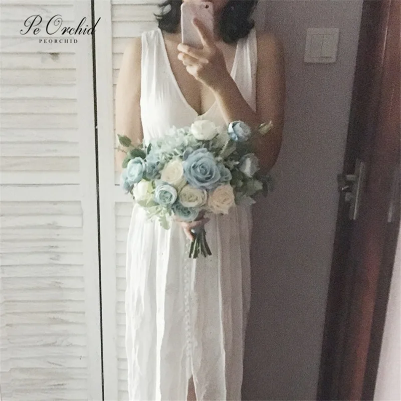 Женский Свадебный букет невесты PEORCHID Tiffany Blue Rose винтажный 2019|Свадебные букеты| |