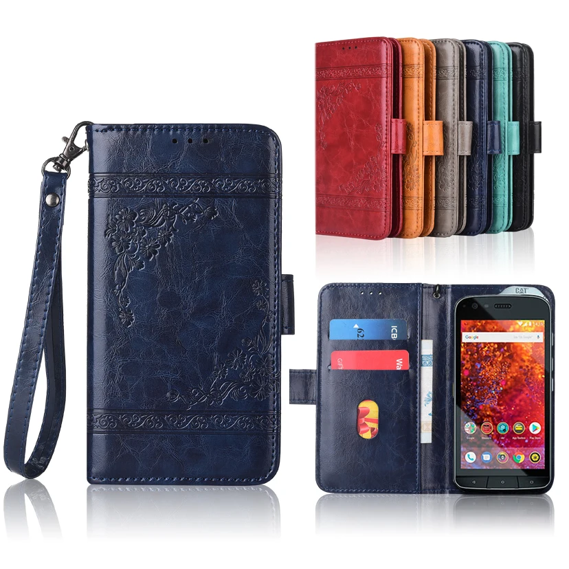 

Newest Wallet case for Caterpillar Cat S61 Flip case with Strap,100% special PU leather embossing flower book cover case