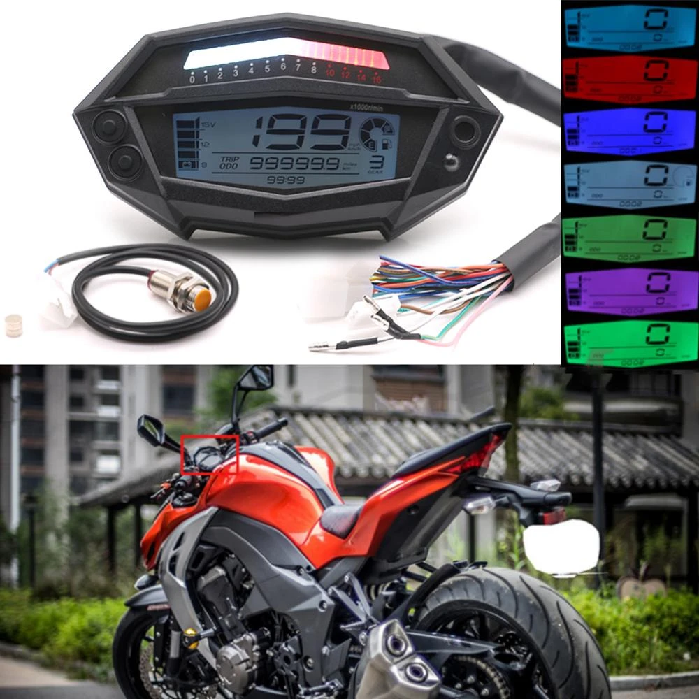 LCD Retro Motorcycle Speedometer Digital Tachometer Odometer Fuel Gauge DC 12V